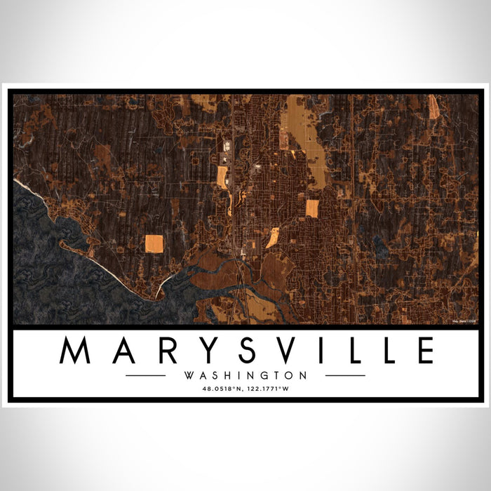 Marysville Washington Map Print Landscape Orientation in Ember Style With Shaded Background