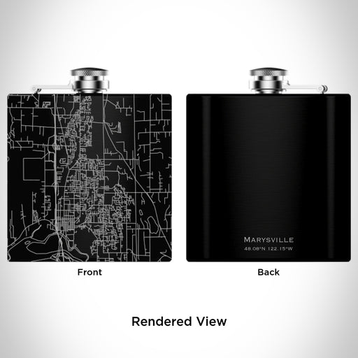 Rendered View of Marysville Washington Map Engraving on 6oz Stainless Steel Flask in Black
