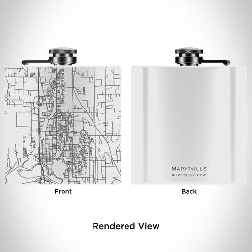 Rendered View of Marysville Washington Map Engraving on 6oz Stainless Steel Flask in White