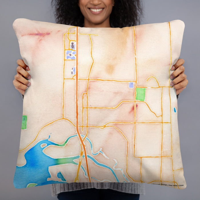Person holding 22x22 Custom Marysville Washington Map Throw Pillow in Watercolor