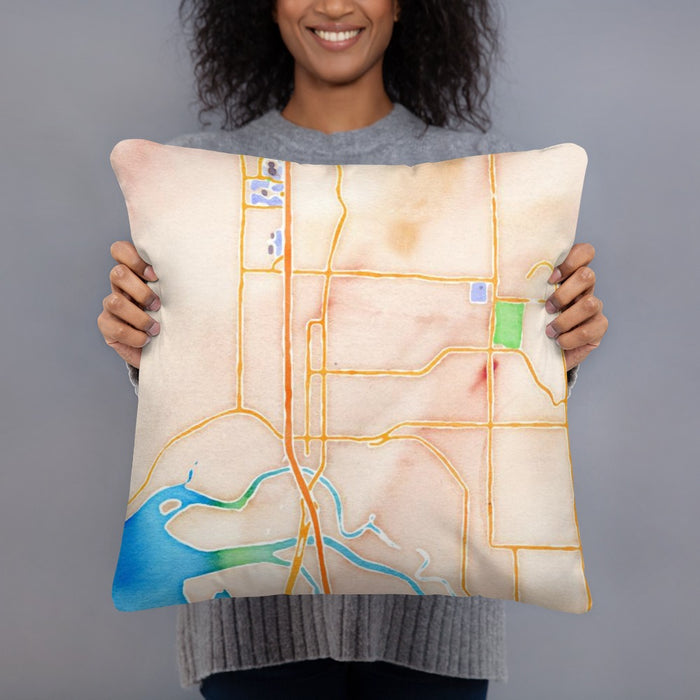 Person holding 18x18 Custom Marysville Washington Map Throw Pillow in Watercolor