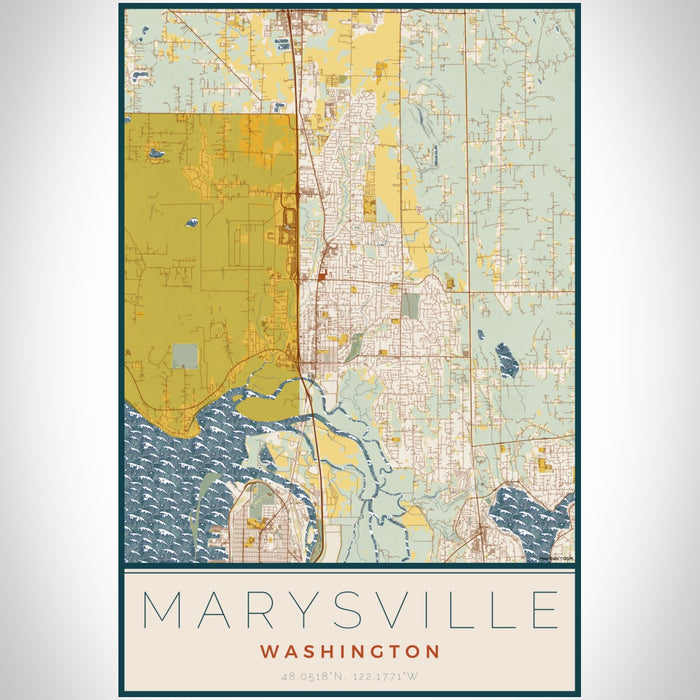 Marysville Washington Map Print Portrait Orientation in Woodblock Style With Shaded Background