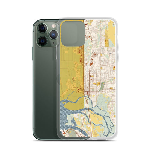 Custom Marysville Washington Map Phone Case in Woodblock on Table with Laptop and Plant