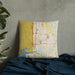 Custom Marysville Washington Map Throw Pillow in Woodblock on Bedding Against Wall