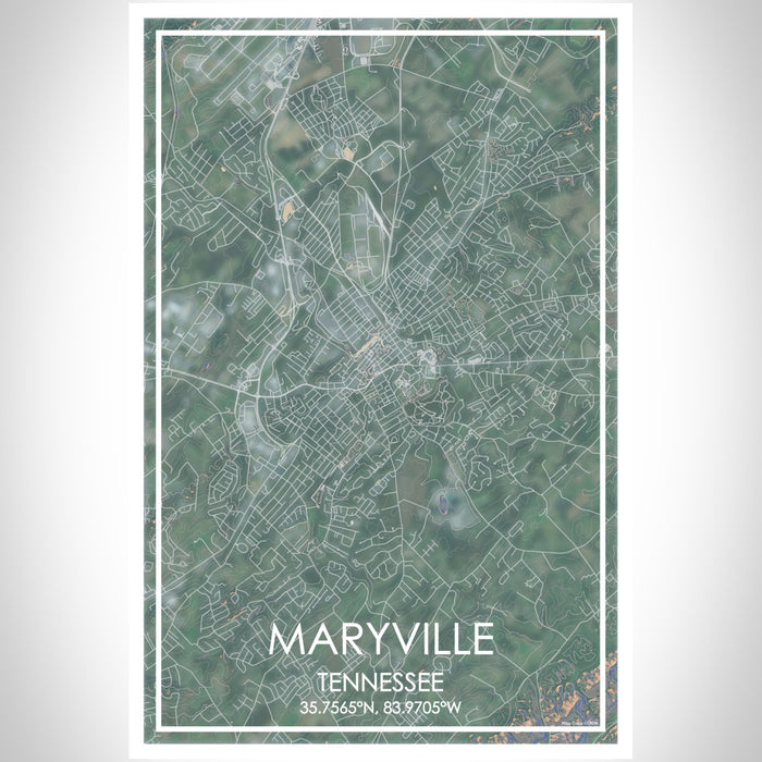 Maryville Tennessee Map Print Portrait Orientation in Afternoon Style With Shaded Background