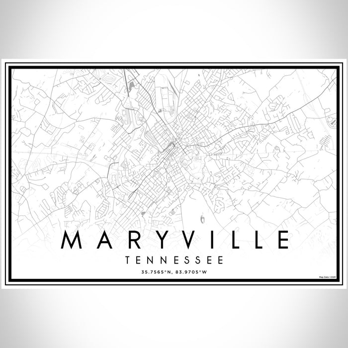 Maryville Tennessee Map Print Landscape Orientation in Classic Style With Shaded Background