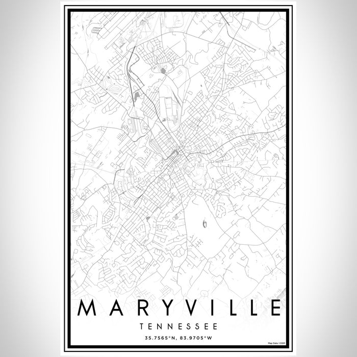 Maryville Tennessee Map Print Portrait Orientation in Classic Style With Shaded Background