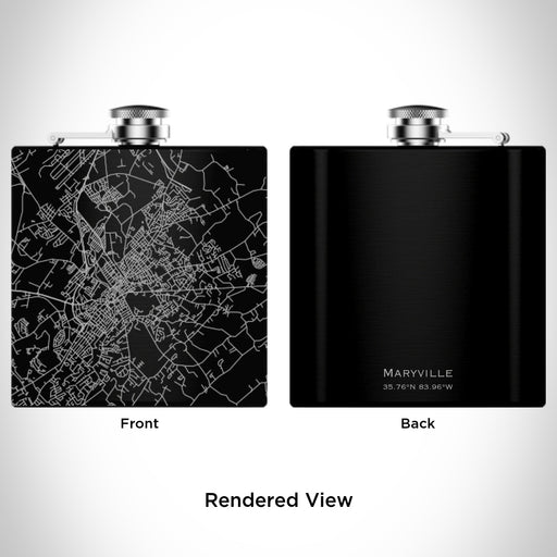 Rendered View of Maryville Tennessee Map Engraving on 6oz Stainless Steel Flask in Black