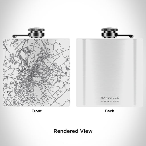 Rendered View of Maryville Tennessee Map Engraving on 6oz Stainless Steel Flask in White