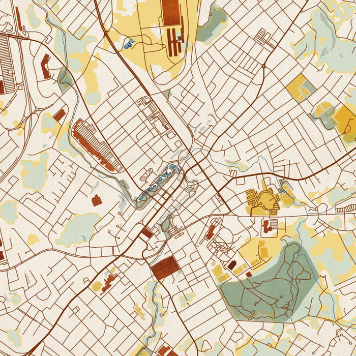 Maryville Tennessee Map Print in Woodblock Style Zoomed In Close Up Showing Details