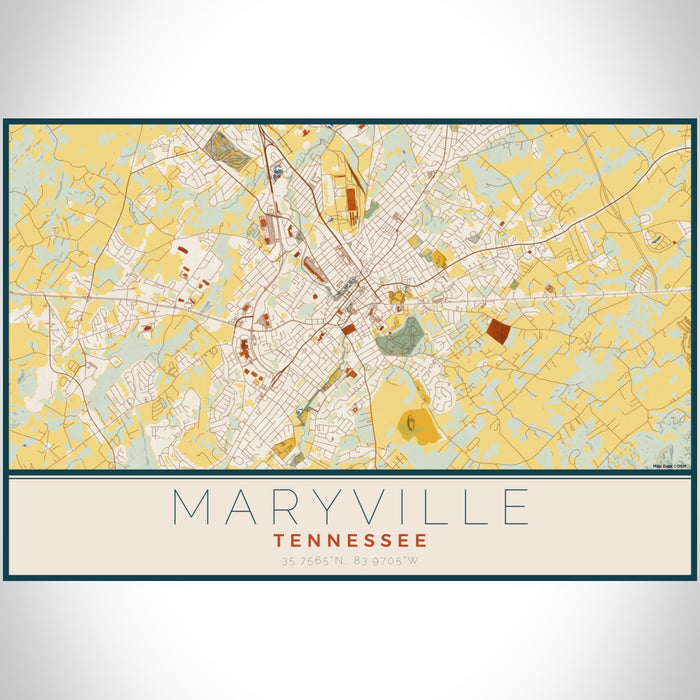 Maryville Tennessee Map Print Landscape Orientation in Woodblock Style With Shaded Background