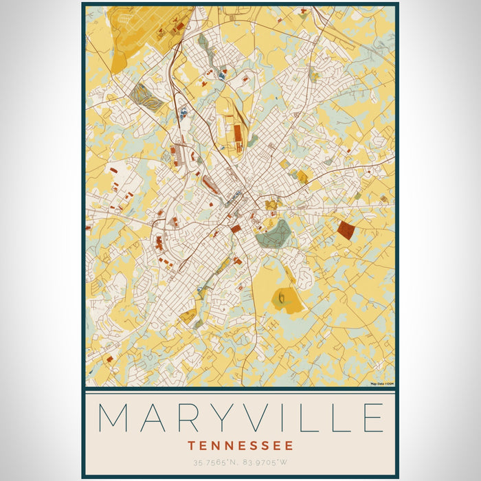 Maryville Tennessee Map Print Portrait Orientation in Woodblock Style With Shaded Background
