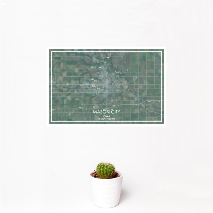 12x18 Mason City Iowa Map Print Landscape Orientation in Afternoon Style With Small Cactus Plant in White Planter
