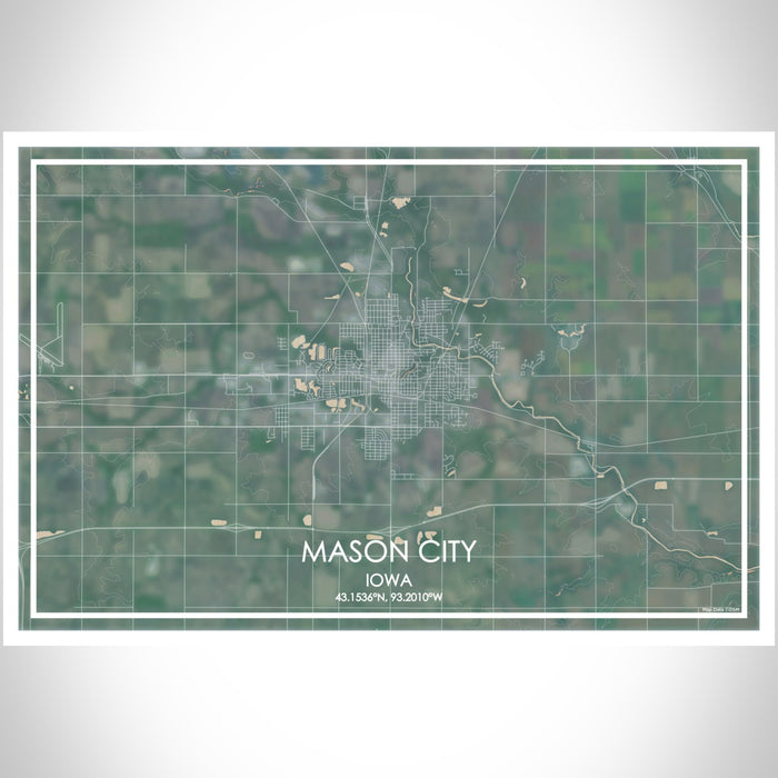 Mason City Iowa Map Print Landscape Orientation in Afternoon Style With Shaded Background