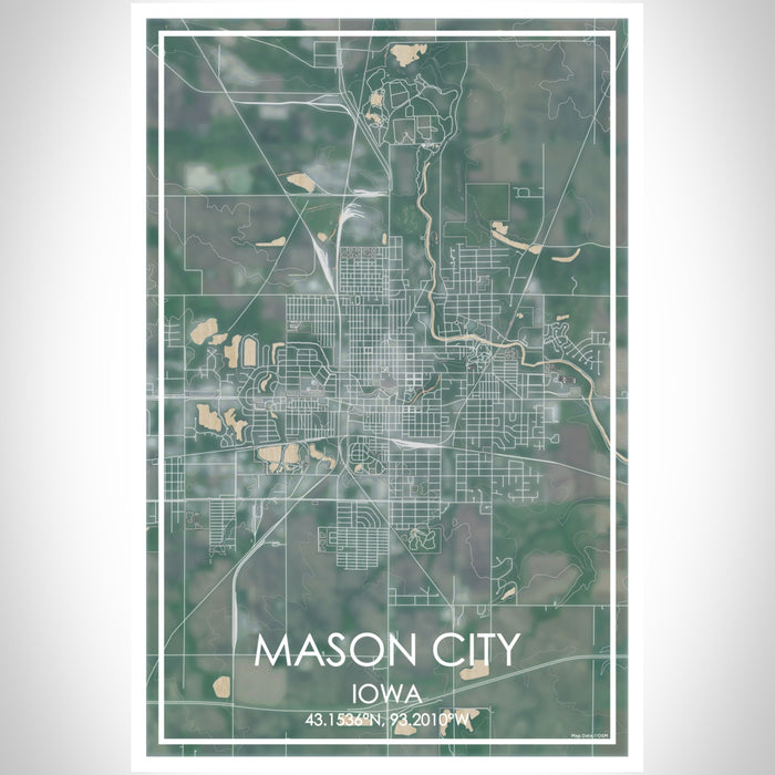 Mason City Iowa Map Print Portrait Orientation in Afternoon Style With Shaded Background