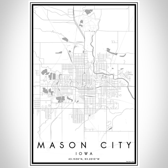 Mason City Iowa Map Print Portrait Orientation in Classic Style With Shaded Background