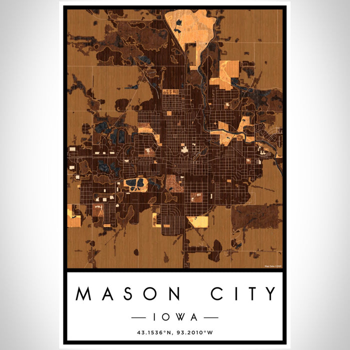 Mason City Iowa Map Print Portrait Orientation in Ember Style With Shaded Background