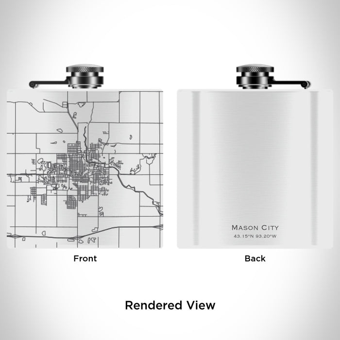 Rendered View of Mason City Iowa Map Engraving on 6oz Stainless Steel Flask in White
