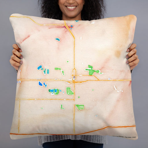 Person holding 22x22 Custom Mason City Iowa Map Throw Pillow in Watercolor