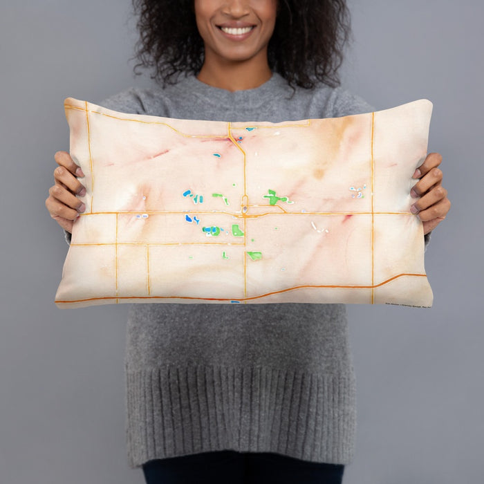 Person holding 20x12 Custom Mason City Iowa Map Throw Pillow in Watercolor