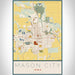 Mason City Iowa Map Print Portrait Orientation in Woodblock Style With Shaded Background