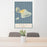 24x36 Maui Hawaii Map Print Portrait Orientation in Woodblock Style Behind 2 Chairs Table and Potted Plant