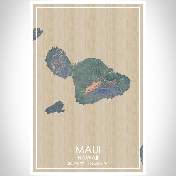 Maui Hawaii Map Print Portrait Orientation in Afternoon Style With Shaded Background