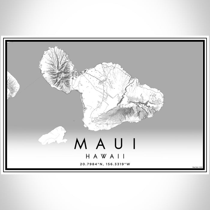 Maui Hawaii Map Print Landscape Orientation in Classic Style With Shaded Background