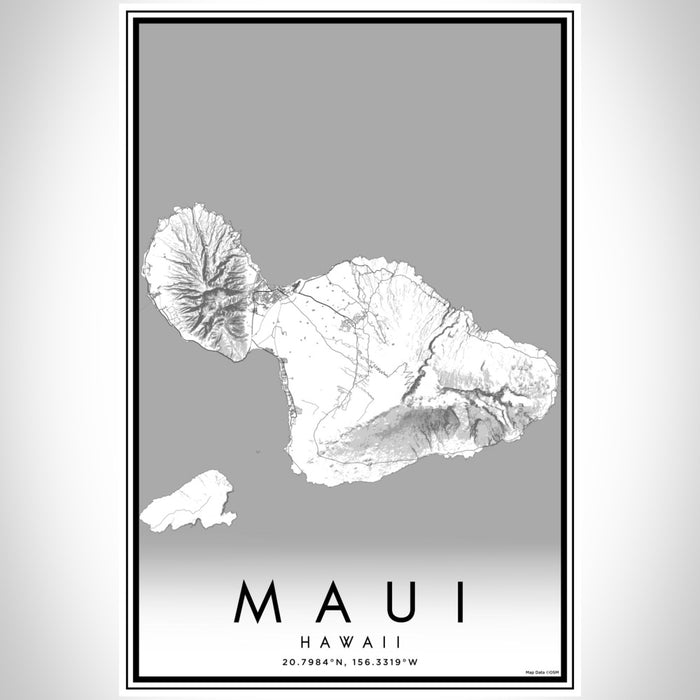 Maui Hawaii Map Print Portrait Orientation in Classic Style With Shaded Background