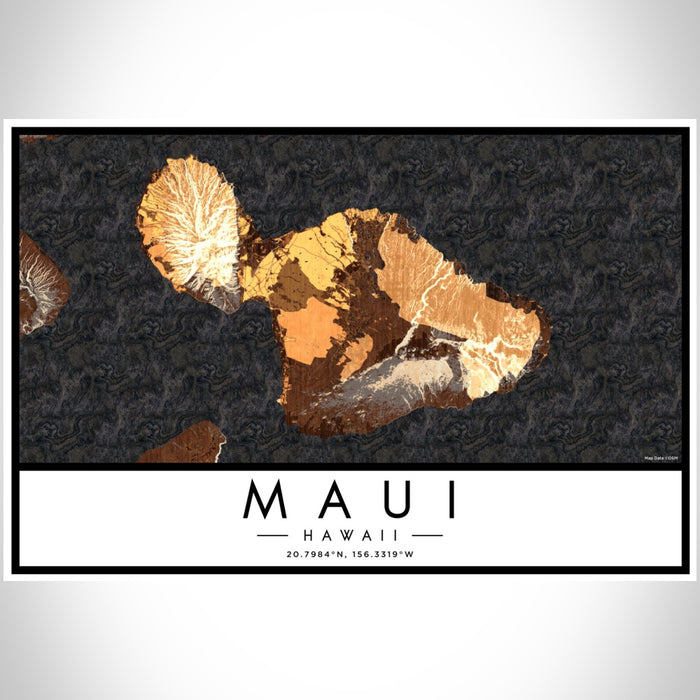 Maui Hawaii Map Print Landscape Orientation in Ember Style With Shaded Background