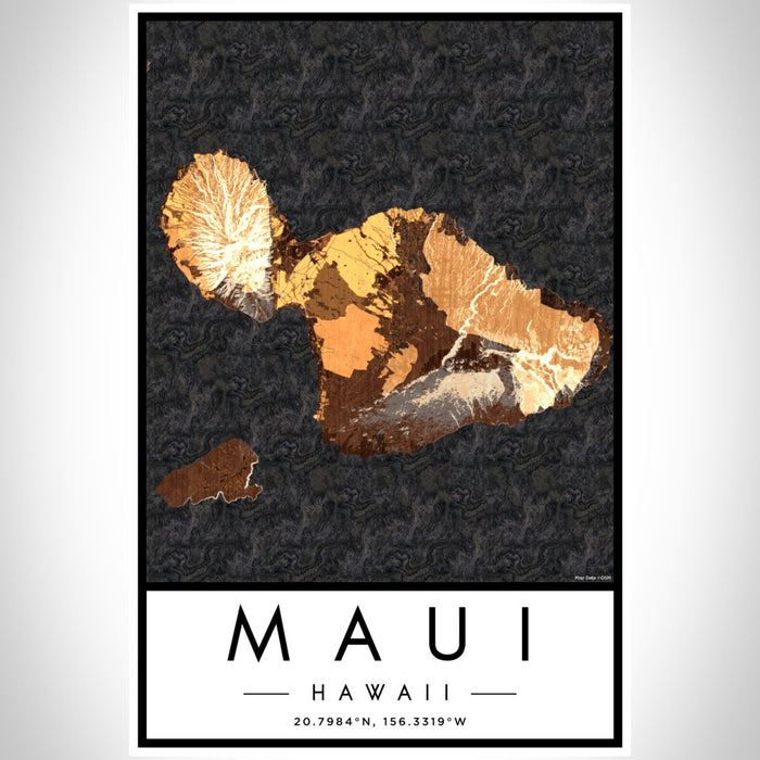 Maui Hawaii Map Print Portrait Orientation in Ember Style With Shaded Background