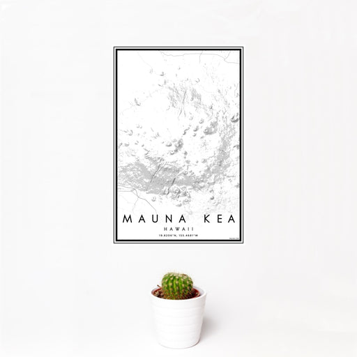 12x18 Mauna Kea Hawaii Map Print Portrait Orientation in Classic Style With Small Cactus Plant in White Planter