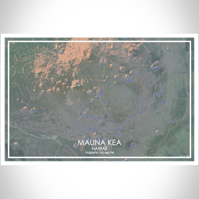 Mauna Kea Hawaii Map Print Landscape Orientation in Afternoon Style With Shaded Background