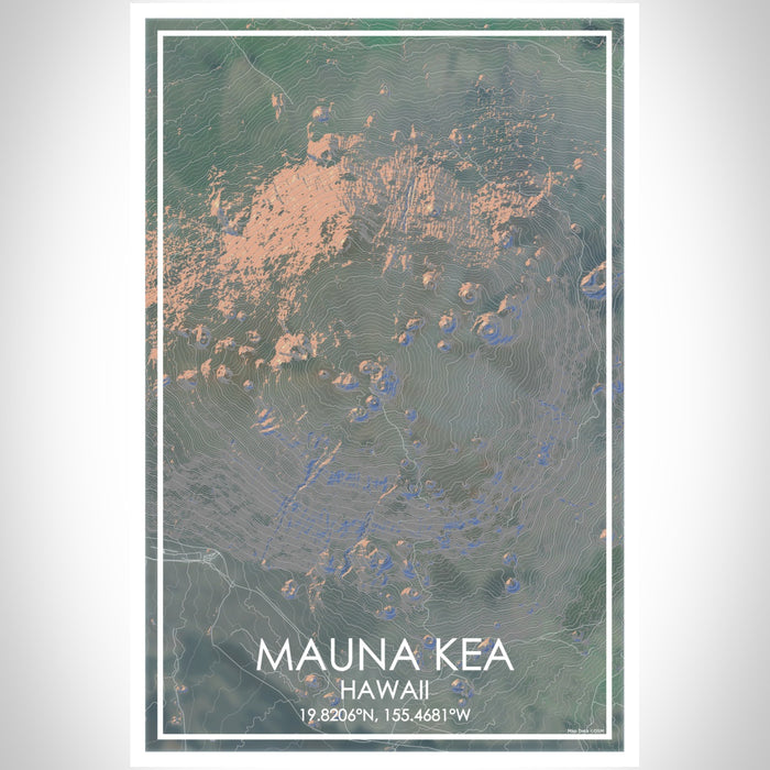 Mauna Kea Hawaii Map Print Portrait Orientation in Afternoon Style With Shaded Background