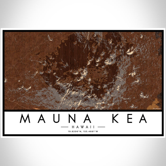 Mauna Kea Hawaii Map Print Landscape Orientation in Ember Style With Shaded Background