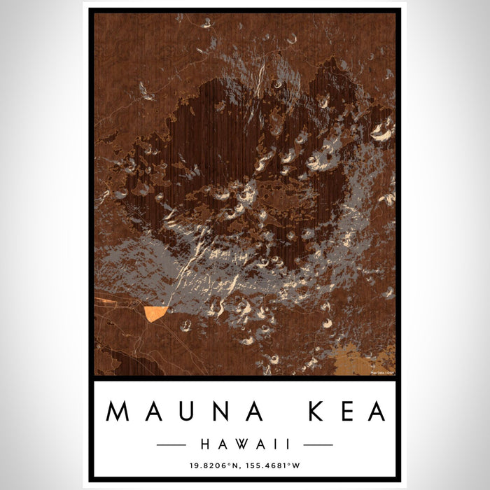 Mauna Kea Hawaii Map Print Portrait Orientation in Ember Style With Shaded Background