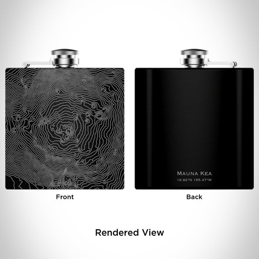 Rendered View of Mauna Kea Hawaii Map Engraving on 6oz Stainless Steel Flask in Black