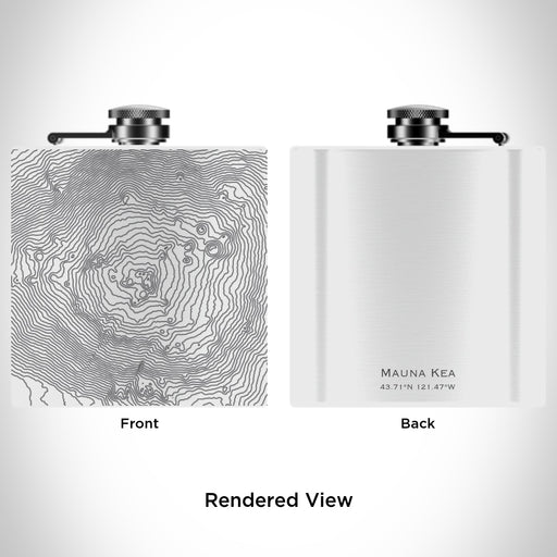 Rendered View of Mauna Kea Hawaii Map Engraving on 6oz Stainless Steel Flask in White