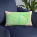 Custom Mauna Kea Hawaii Map Throw Pillow in Watercolor on Blue Colored Chair