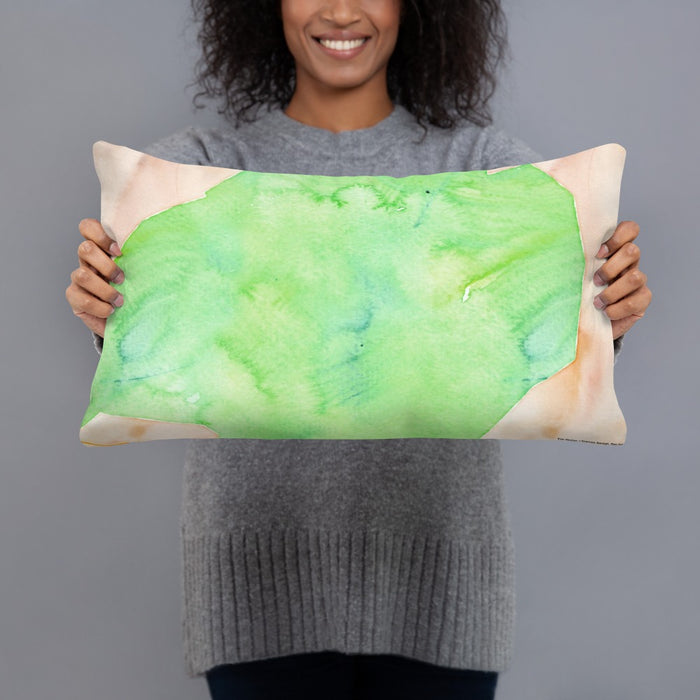 Person holding 20x12 Custom Mauna Kea Hawaii Map Throw Pillow in Watercolor
