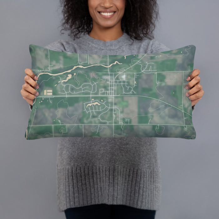Person holding 20x12 Custom Mayer Minnesota Map Throw Pillow in Afternoon