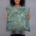 Person holding 18x18 Custom Mayer Minnesota Map Throw Pillow in Afternoon
