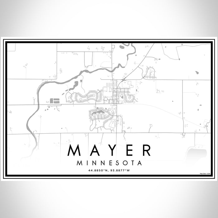 Mayer Minnesota Map Print Landscape Orientation in Classic Style With Shaded Background
