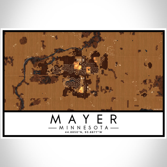 Mayer Minnesota Map Print Landscape Orientation in Ember Style With Shaded Background