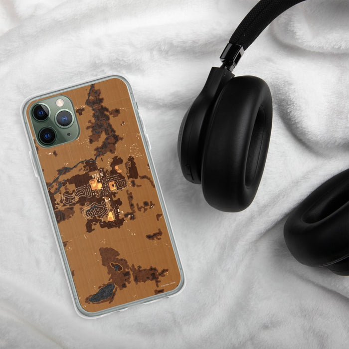 Custom Mayer Minnesota Map Phone Case in Ember on Table with Black Headphones