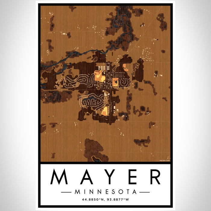 Mayer Minnesota Map Print Portrait Orientation in Ember Style With Shaded Background