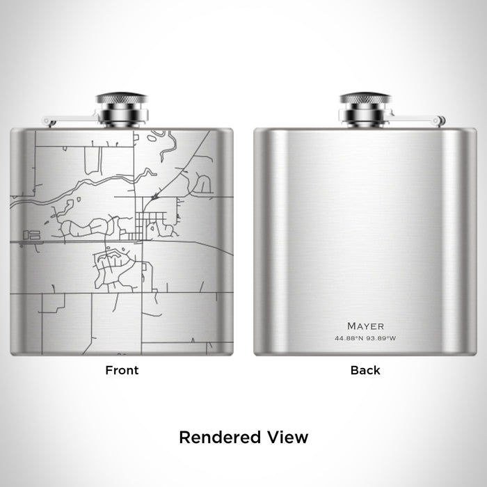 Rendered View of Mayer Minnesota Map Engraving on 6oz Stainless Steel Flask