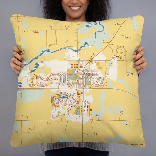Person holding 22x22 Custom Mayer Minnesota Map Throw Pillow in Woodblock