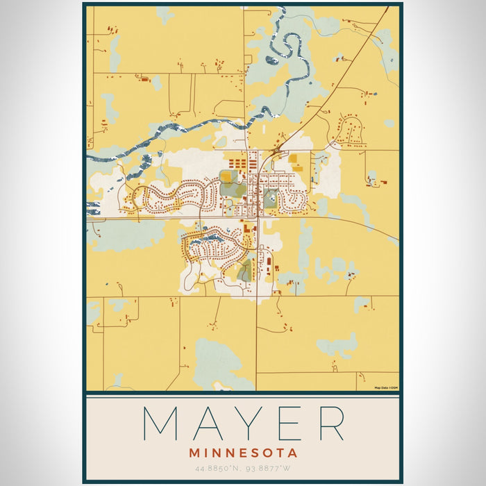 Mayer Minnesota Map Print Portrait Orientation in Woodblock Style With Shaded Background