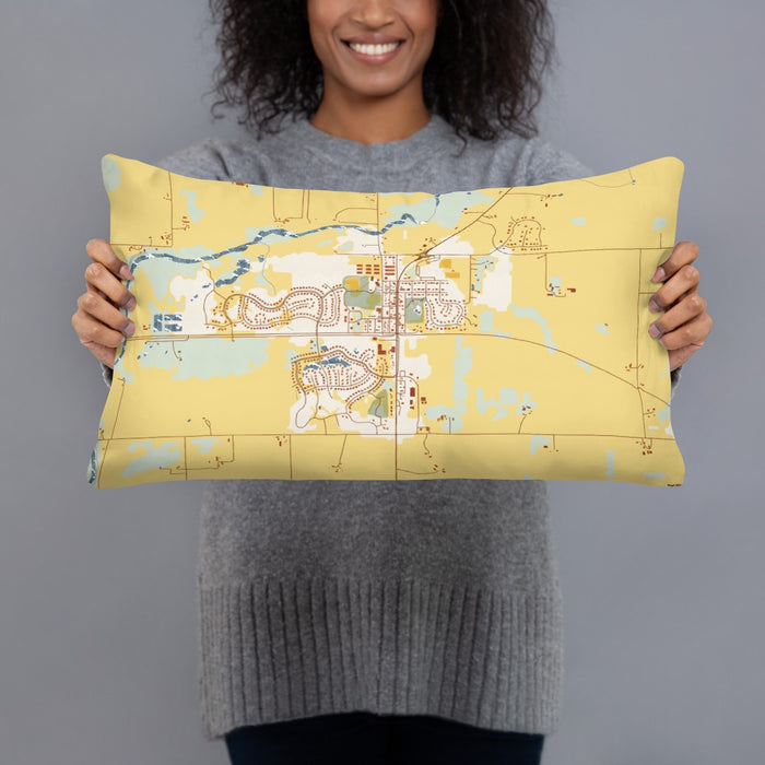 Person holding 20x12 Custom Mayer Minnesota Map Throw Pillow in Woodblock